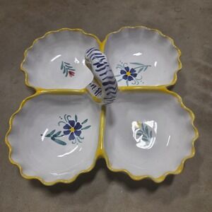 Shafford Hand Painted Floral Divided Serving Dish Appetizer Plate Italy